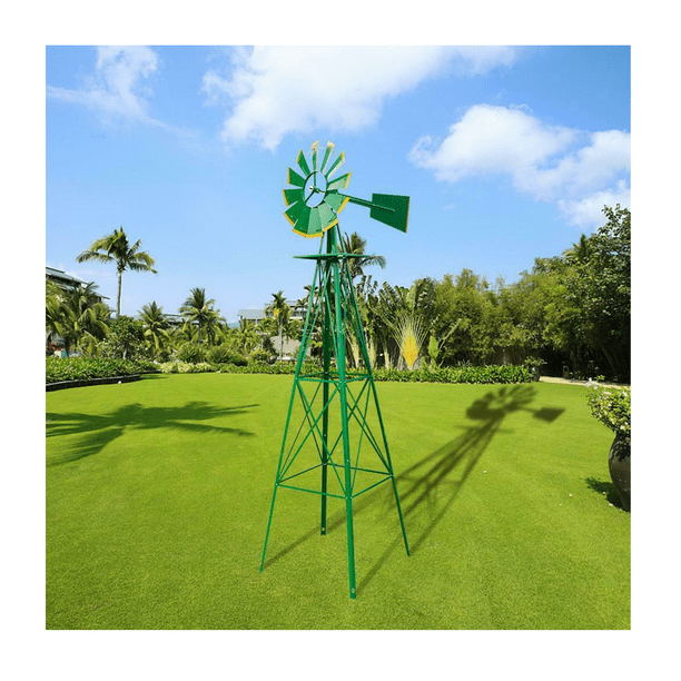 8ft Outdoor Metal Windmill Yard Garden Decoration Wind Mill Green 